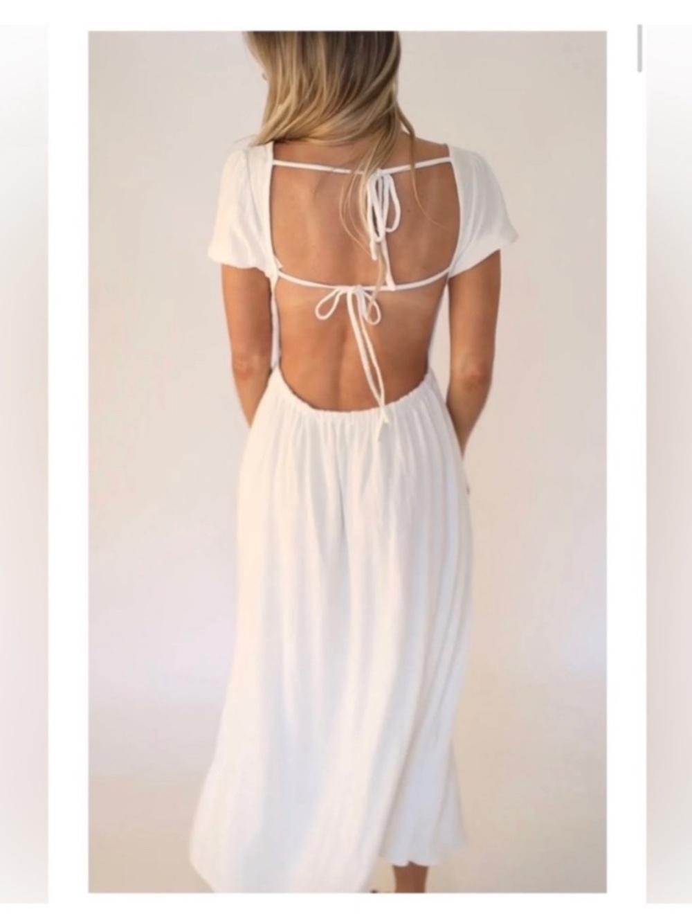 Endless Blu August Midi Dress - White Linen - Open Back - Worth Collective - Picture 2 of 5